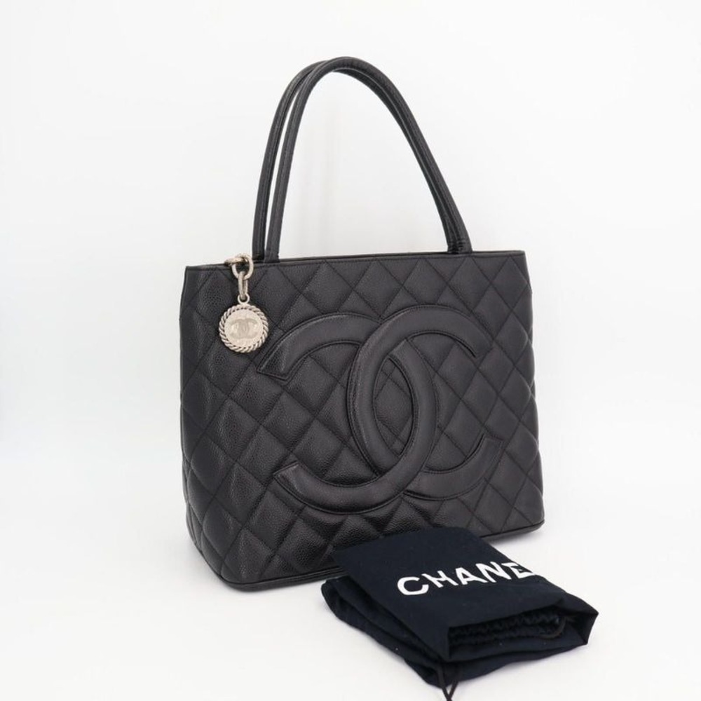 Chanel Medallion Tote Caviar Black Silver Hardware Bag